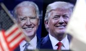 Biden and Trump on a TV screen. (© picture-alliance/dpa)