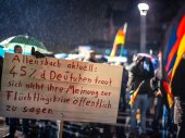 AfD supporters at a demonstration in Mainz. The poster reads: “45 percent of Germans don’t dare to publicly state their opinion on the refugee crisis.” Photo: Franz Ferdinand Photography via Flickr (CC BY-NC 2.0)