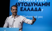 Kyriakos Mitsotakis lors de la présentation de son programme électoral. (© picture-alliance/dpa)
