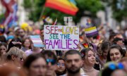 Pride parade in Bucharest in July 2023. (© picture-alliance/ASSOCIATED PRESS / Vadim Ghirda)