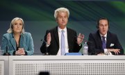 Marine Le Pen, Geert Wilders and Heinz Christian Strache at a conference of European nationalists in January in Milan. (© picture-alliance/dpa)