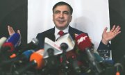 Михаил Саакашвили во вторник во время пресс-конференции в Варшаве. (© picture-alliance/dpa)