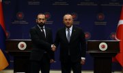 Встреча министров иностранных дел Мирзояна (слева) и Чавушоглу. Анкара, 15 февраля 2023 года. (© picture-alliance/Xinhua News Agency/Мустафа Кая)