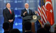 US Vice President Mike Pence in Ankara announcing the ceasefire. (© picture-alliance/dpa)