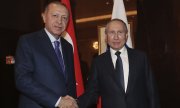 Erdoğan ve Putin ocak ayında Berlin'de yapılan Libya konferansında. (© picture-alliance/dpa)