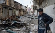 Destructions dans une rue de Stepanakert, capitale du Haut-Karabakh. (© picture-alliance/dpa)