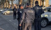 Polizisten nahe dem Stadion Estadio Municipal de Famalicão am 3. Februar.  (© picture alliance / ZUMAPRESS.com / Miguel Pereira/Global Imagens/At)