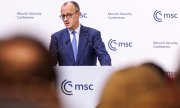 Chancellor Friedrich Merz during his opening speech at the 62nd Munich Security Conference on 13 February. (© picture alliance/dpa / Matthias Balk)