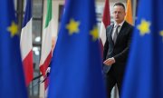 Der ungarische Außenminister Peter Szijjarto beim EU-Außenministertreffen in Brüssel. (© picture alliance / ASSOCIATED PRESS / Virginia Mayo)