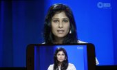 Gita Gopinath, économiste en chef du FMI, annonce ses nouvelles prévisions, le 14 avril. (© picture-alliance/dpa)