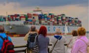 Containerschiff fährt in den Hamburger Hafen. (© picture-alliance/dpa)