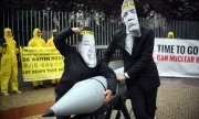 Atomwaffen-Gegner bei einer Demonstration am 13. September 2017 in Berlin. (© picture-alliance/dpa)