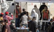 Menschen im temporären Flüchtlingslager Kleidi in Griechenland lassen sich auf das Coronavirus testen. (© picture-alliance/dpa)