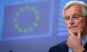 Ein nachdenklicher EU-Unterhändler Michel Barnier an der Pressekonferenz zu den Brexit-Nachverhandlungen am 5. Juni. (© picture-alliance/dpa)