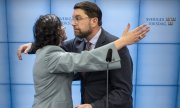 Simona Mohamsson und Jimmie Åkesson bei ihrer Pressekonferenz am 13. März in Stockholm. (© picture alliance / TT NYHETSBYRÅN / Anders Wiklund/TT)