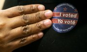 "Ich habe gewählt": Die in den USA beliebten Sticker sind 2020 angesichts der vielen Briefwähler noch präsenter als in den Vorjahren. (UDC)(© picture-alliance/dpa)