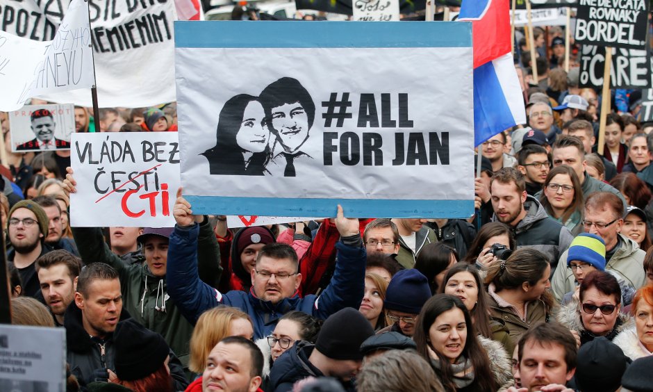 Proteste im März 2018 gegen Premier Robert Fico, ausgelöst durch die Ermordung von Enthüllungsjournalist Ján Kuciak und seiner Verlobten Martina Kušnírová.