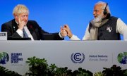 Die Premierminister von Großbritannien und Indien, Boris Johnson (li.) und Narendra Modi, am 2. November 2021 bei einer Veranstaltung am Rande der Cop26 in Glasgow. (© picture alliance/empics/Phil Noble)