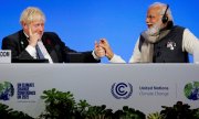 Die Premierminister von Großbritannien und Indien, Boris Johnson (li.) und Narendra Modi, am 2. November 2021 bei einer Veranstaltung am Rande der Cop26 in Glasgow. (© picture alliance/empics/Phil Noble)