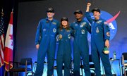 Les membres de l'équipage d'Artemis-2, le 12 avril 2026 : Jeremy Hansen, Christina Koch, Victor Glover et Reid Wiseman. (© picture alliance / ZUMAPRESS.com / Helen Arase Vargas/Nasa)
