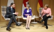 Macron, May und Merkel - Archivbild vom März 2018. (© picture-alliance/dpa)