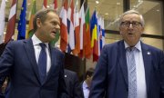 Ratpräsident Donald Tusk und Kommissionspräsident Jean-Claude Juncker auf dem EU-Gipfel am 21. März 2019. (© picture-alliance/dpa)