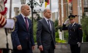 Le chancelier Olaf Scholz avec Dimitar Kovačevski , premier ministre de Macédoine du Nord, le 11 juin 2022. (© picture alliance/dpa/Michael Kappeler)