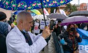Turkish doctors had already held protest strikes in February 2022. (© picture alliance/ZUMAPRESS.com/Tolga Ildun)