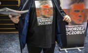 Manifestation de soutien au journaliste polono-bélarusse Andrzej Poczobut, le 23 septembre, à Bruxelles. (© picture alliance/Wiktor Dabkowski/Wiktor Dabkowski)