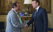 Emmanuel Macron et le secrétaire général de la CGT, Philippe Martinez. (© picture-alliance/dpa)