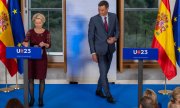 EU Commission President Ursula von der Leyen and Spain's Prime Minister Pedro Sánchez on 3 July 2023. (© picture alliance / ASSOCIATED PRESS / Bernat Armangue)