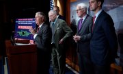 Senator Lindsey Graham (left) explains that with their "no" vote the Republicans want to push through a stricter immigration policy and tougher controls on the border with Mexico. (© picture alliance / Jack Gruber-USA TODAY / Jack Gruber)