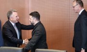 US negotiator Steve Witkoff and Volodymyr Zelensky greet each other on Sunday as Friedrich Merz looks on. (© picture alliance/dpa/German Federal Government / Guido Bergmann)