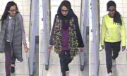 Shamima Begum (Mitte) 2015 bei der Ausreise mit zwei Freundinnen am Flughafen London Gatwick. (© picture-alliance/dpa)