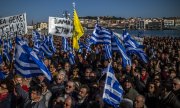 Manifestation sur l'île grecque de Lesbos. (© picture-alliance/dpa)