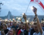 Protesters on Independence Square in Minsk on 20 August. (© picture-alliance/dpa)