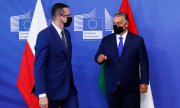 Polish PM Morawiecki (left) and his Hungarian counterpart Orbán. (© picture-alliance/dpa/François Lenoir)