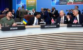 Soldan: Ukrayna Devlet Başkanı Volodimir Zelenskiy, Büyük Britanya Başbakanı Rishi Sunak, ABD Başkanı Joe Biden ve NATO Genel Sekreteri Jens Stoltenberg 12 Temmuz'da Vilnius'ta. (© picture alliance / ASSOCIATED PRESS / Pavel Golovkin)
