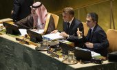 "Nous ne pouvons plus attendre", a déclaré le président français, Emmanuel Macron (au centre), au sujet de la reconnaissance de la Palestine, à New York, le 22 septembre. (© picture alliance/Anadolu/Celal Gunes)
