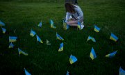 Gedenken an die vor kurzem gefallenen ukrainischen Soldaten am 29. Mai, dem Feiertag zur Gründung der Stadt Kyjiw. (© picture alliance / ASSOCIATED PRESS / Natacha Pisarenko)