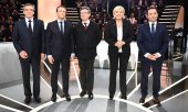 François Fillon, Emmanuel Macron, Jean-Luc Mélenchon, Marine Le Pen and Benoît Hamon (l. to r., © picture-alliance/dpa)