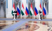 Pour cette douzième visite d'Orbán au Kremlin, les deux chefs d'Etat ont particulièrement veillé à afficher leur distance. (© picture alliance/dpa/Russian President Press Office/Mikhail Klimentyev)