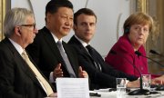 Jean-Claude Juncker, Şi Cinping, Emmanuel Macron ve Angela Merkel Paris'te (26 Mart 2019). (© picture-alliance/dpa)