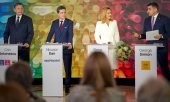 Running for president (from left): Crin Antonescu, Nicușor Dan, Elena Lasconi and George Simion. (© picture alliance / ASSOCIATED PRESS/Vadim Ghirda)