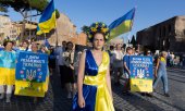 Ce week-end déjà, des Ukrainiens ont célébré la journée de l'indépendance ukrainienne partout dans le monde, comme ici à Rome. (© picture alliance / ipa-agency / Matteo Nardone)
