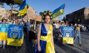 Am Wochenende wurde der Unabhängigkeitstag bereits von Ukrainern weltweit begangen – hier in Rom. (© picture alliance / ipa-agency / Matteo Nardone)